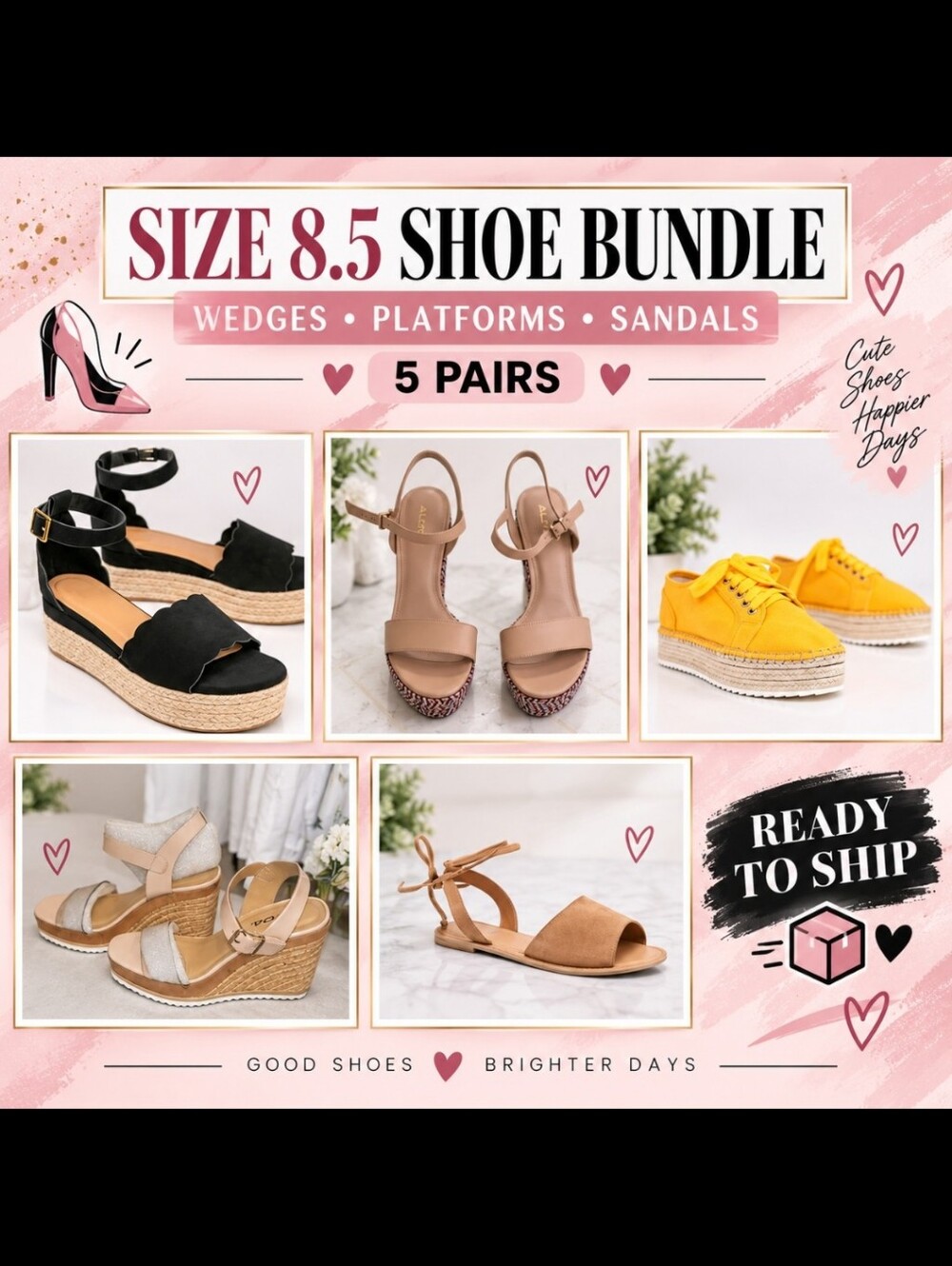 Women’s Mixed Sandals & Sneakers Bundle - Black, Beige, Yellow, Tan, Cream